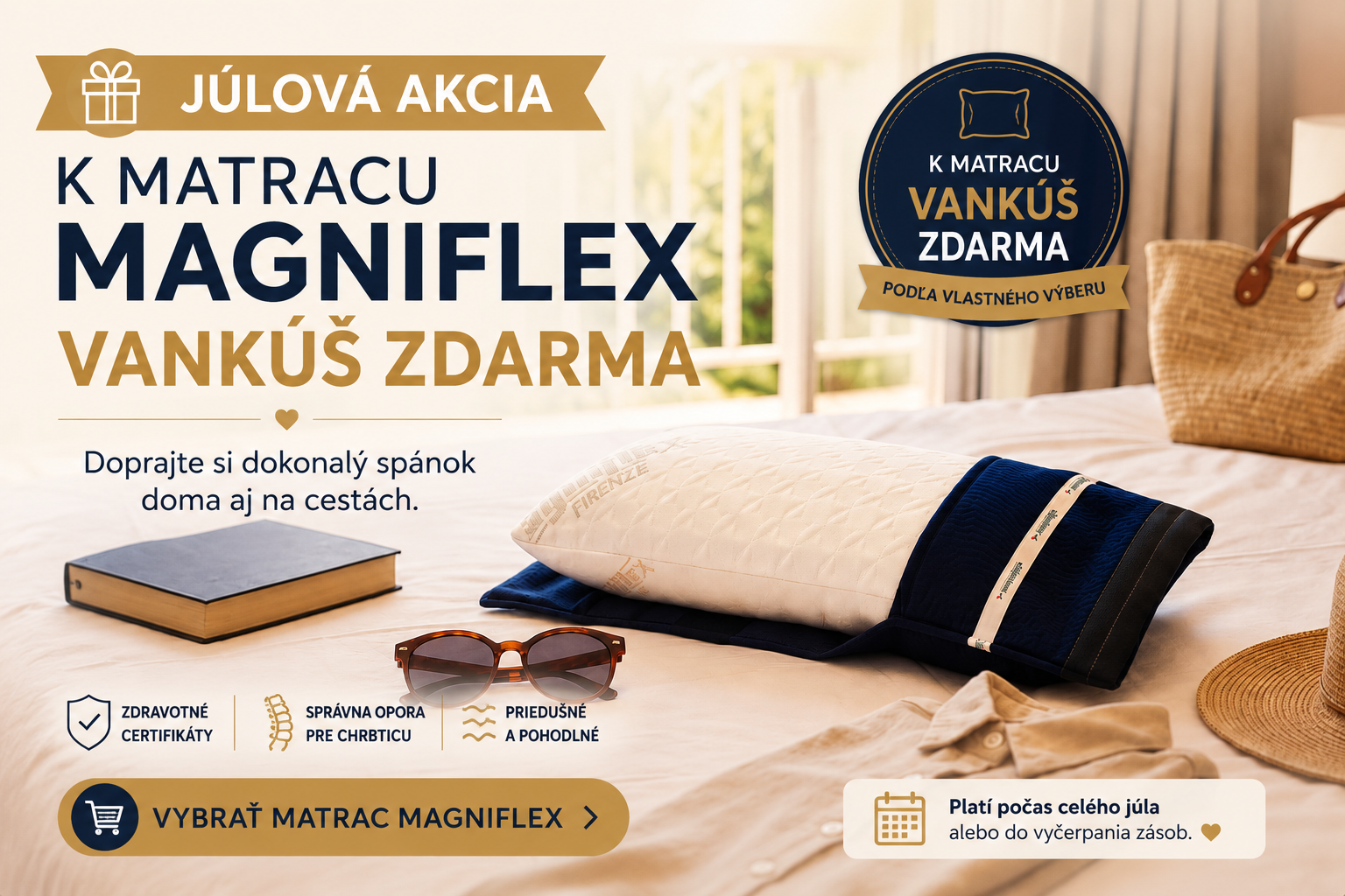 Dokonalý spánok doma aj na cestách. V júli získate k matracu Magniflex anatomický vankúš zdarma
